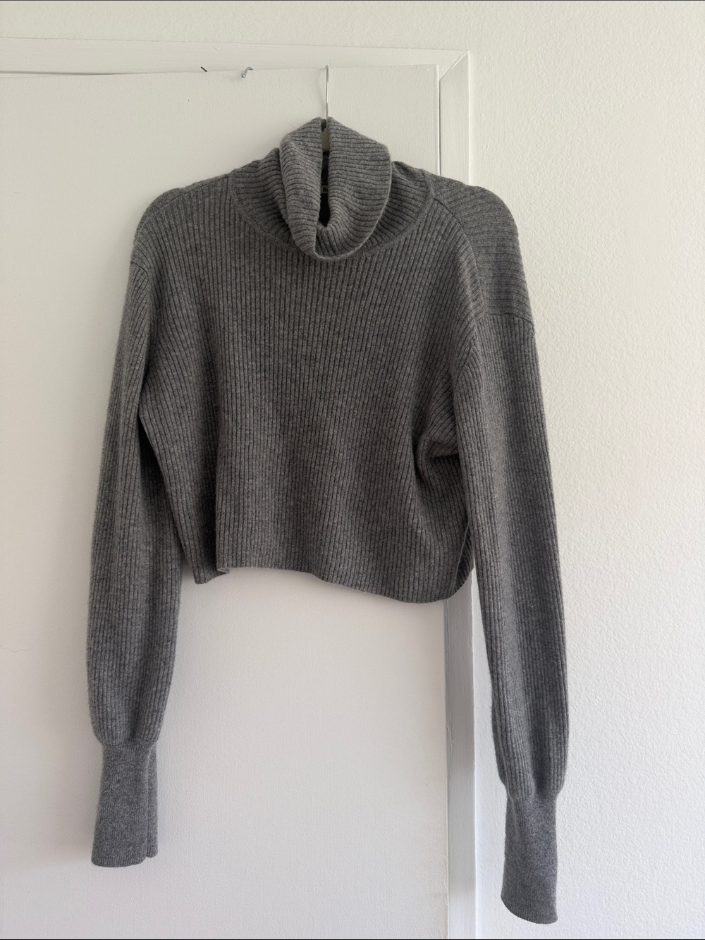 Reformation Gray Ribbed Cropped Turtleneck Sweater